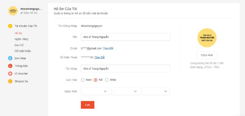 đổi tên đăng nhập shopee
