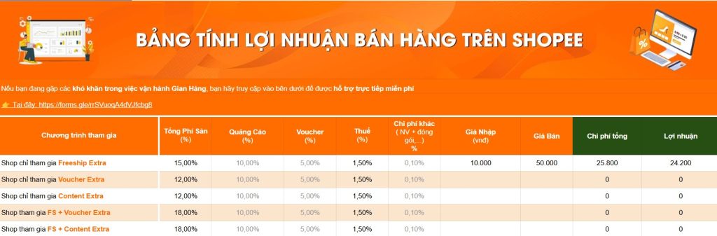 bang tinh loi nhuan ban hang tren san thuong mai dien tu shopee cua tuki group