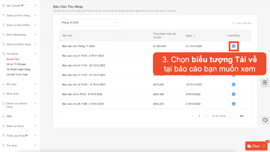 Chọn tải về để xem được báo cáo bạn muốn xem