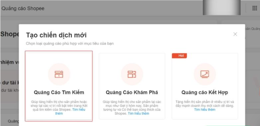 Quảng cáo tìm kiếm trên Shopee