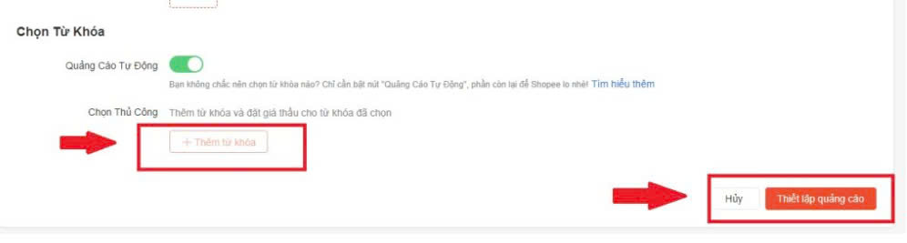 Setup từ khoá khi chạy quảng cáo vị trí tìm kiếm