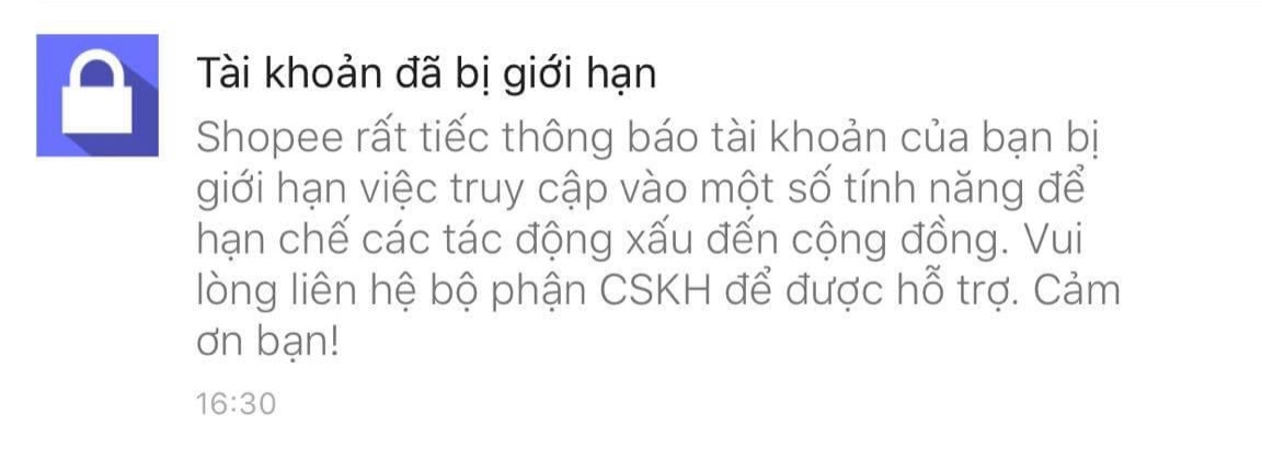 Tài khoản Shopee bị giới hạn