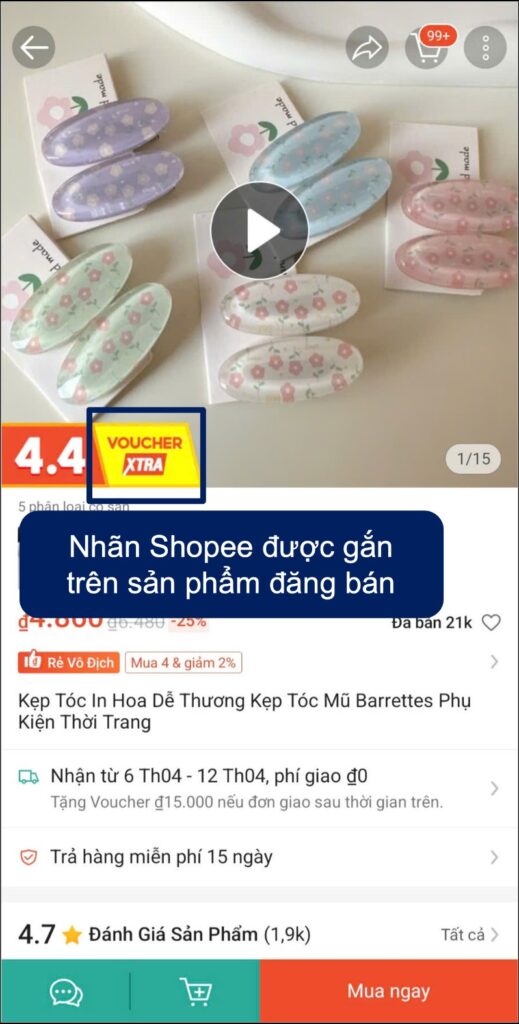 Ví dụ về sản phẩm đang có nhãn Shopee