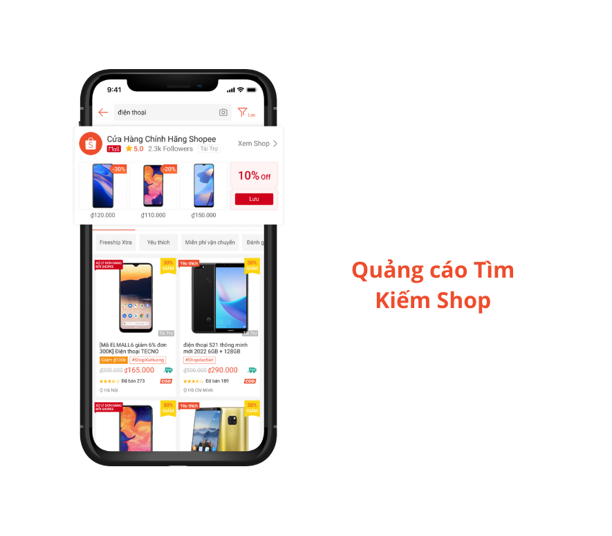 Quảng cáo tìm kiếm shop là một trong những loại hình quảng cáo Shopee