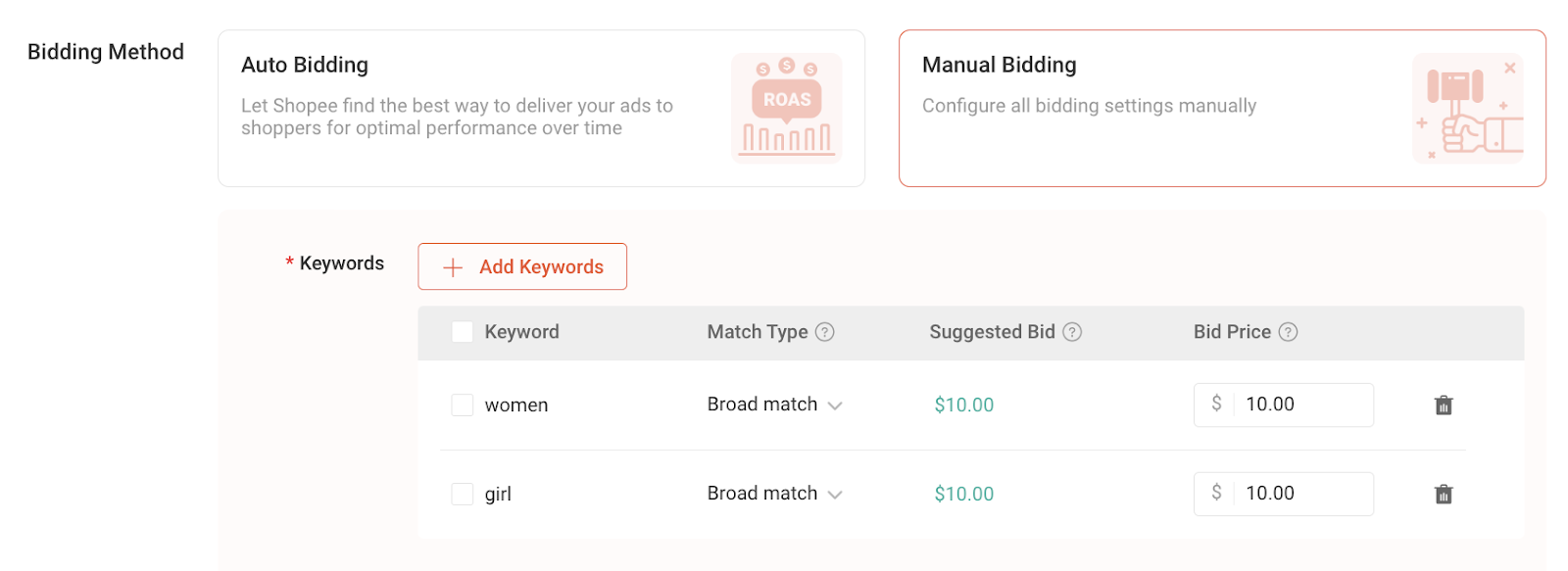 gia thau bi canh tranh cho tung loai quang cao Shopee