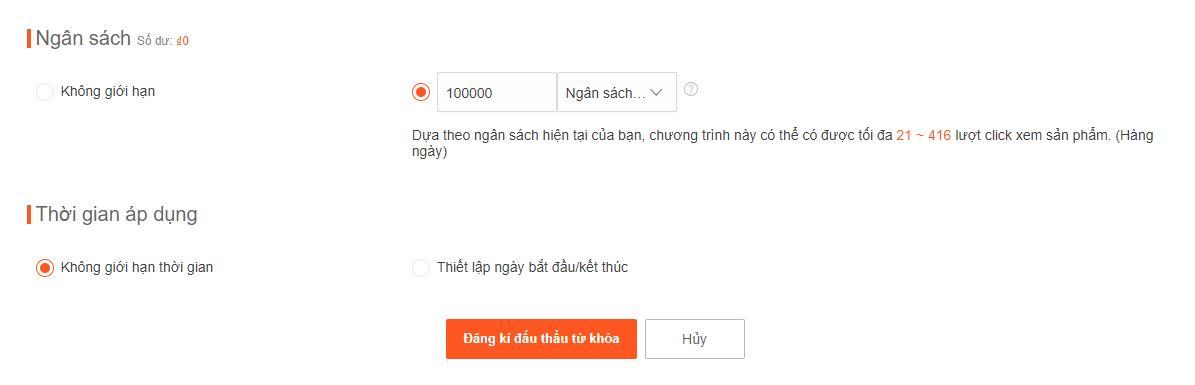 Không điều chỉnh ngân sách theo từng giai đoạn chạy quảng cáo Shopee