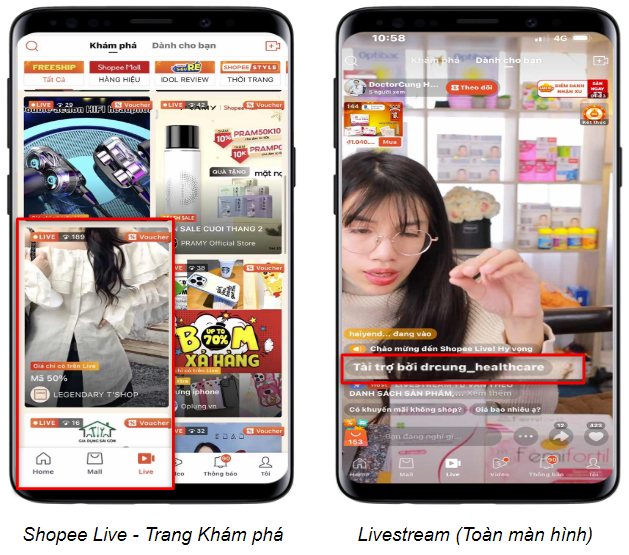 Quảng cáo Shopee Live trên Shopee để quảng bá sản phẩm