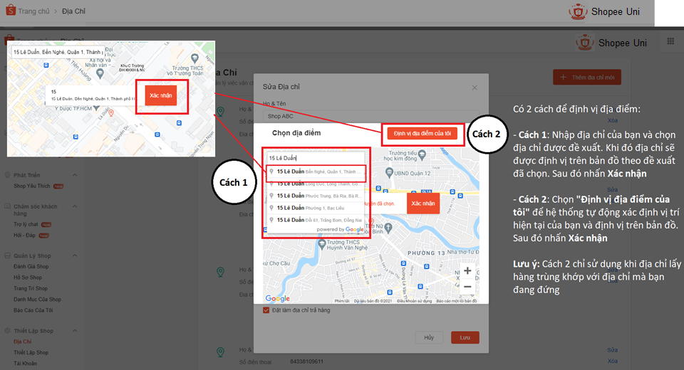 Hướng dẫn định vị địa chỉ lấy hàng Shopee của Shop