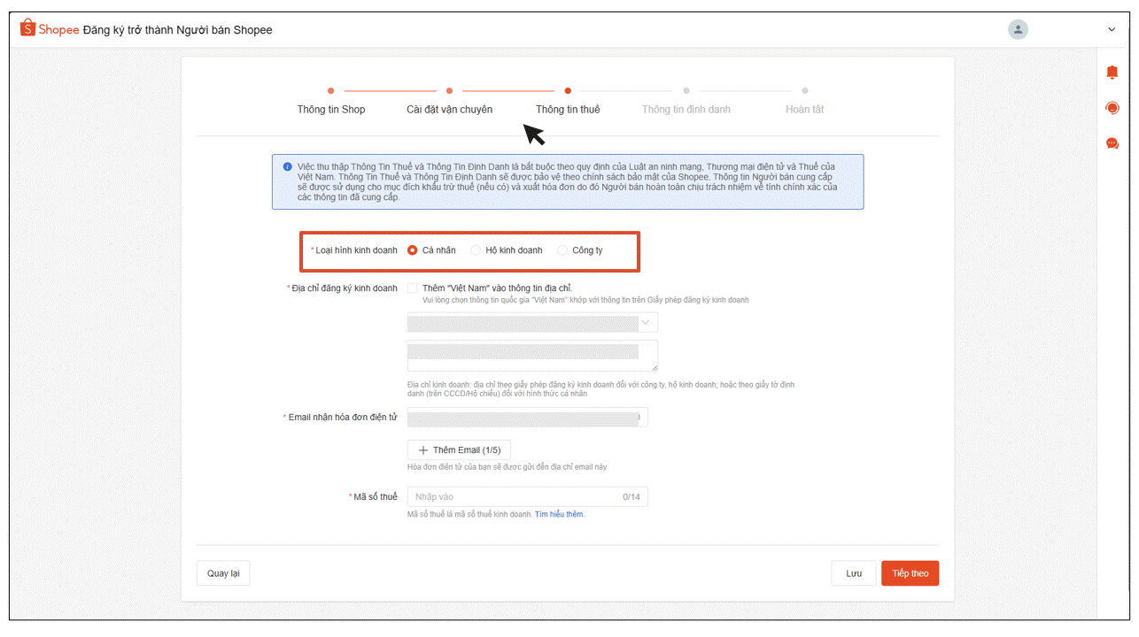 [QUAN TRỌNG] HƯỚNG DẪN NGƯỜI BÁN CẬP NHẬT THÔNG TIN THUẾ VÀ THÔNG TIN ĐỊNH DANH TRÊN SHOPEE