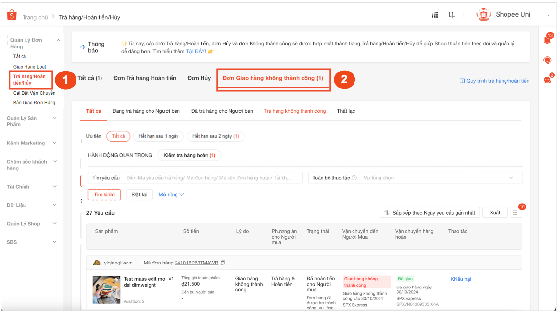 QUY TRÌNH XỬ LÝ “ĐƠN GIAO KHÔNG THÀNH CÔNG” HOẶC “ĐƠN HỦY KHI ĐANG GIAO” ĐƯỢC HOÀN VỀ BỞI ĐƠN VỊ VẬN CHUYỂN CÓ DẤU HIỆU KHÔNG CÒN NGUYÊN VẸN TRÊN SHOPEE