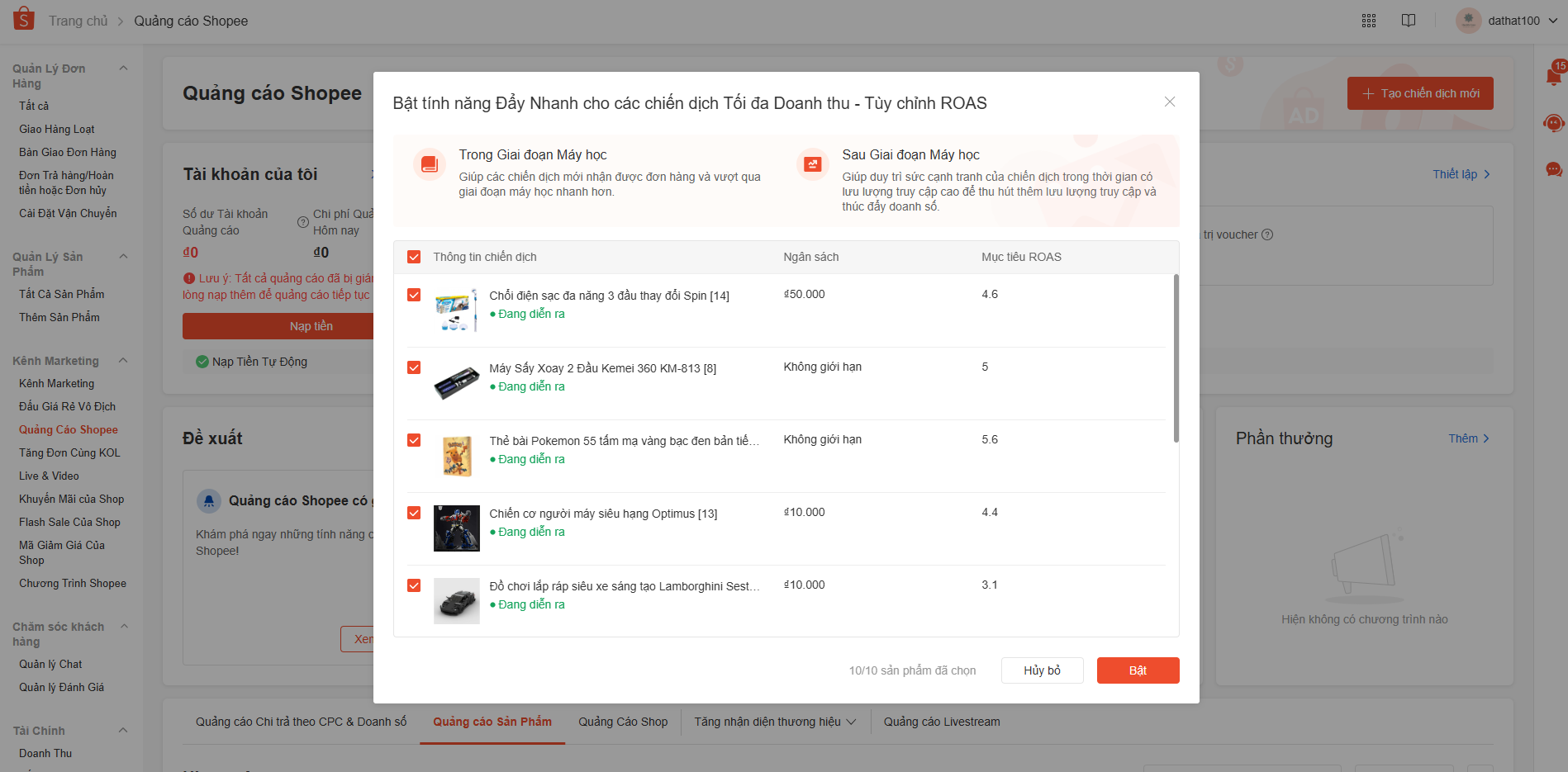 TÍNH NĂNG ĐẨY NHANH DÀNH CHO CHẾ ĐỘ TỐI ĐA DOANH THU – TÙY CHỈNH ROAS