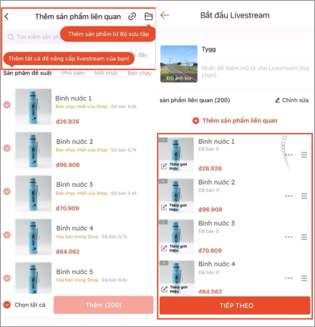 TÍNH NĂNG GỢI Ý SẢN PHẨM NỔI BẬT KHI THIẾT LẬP LIVESTREAM TRÊN SHOPEE
