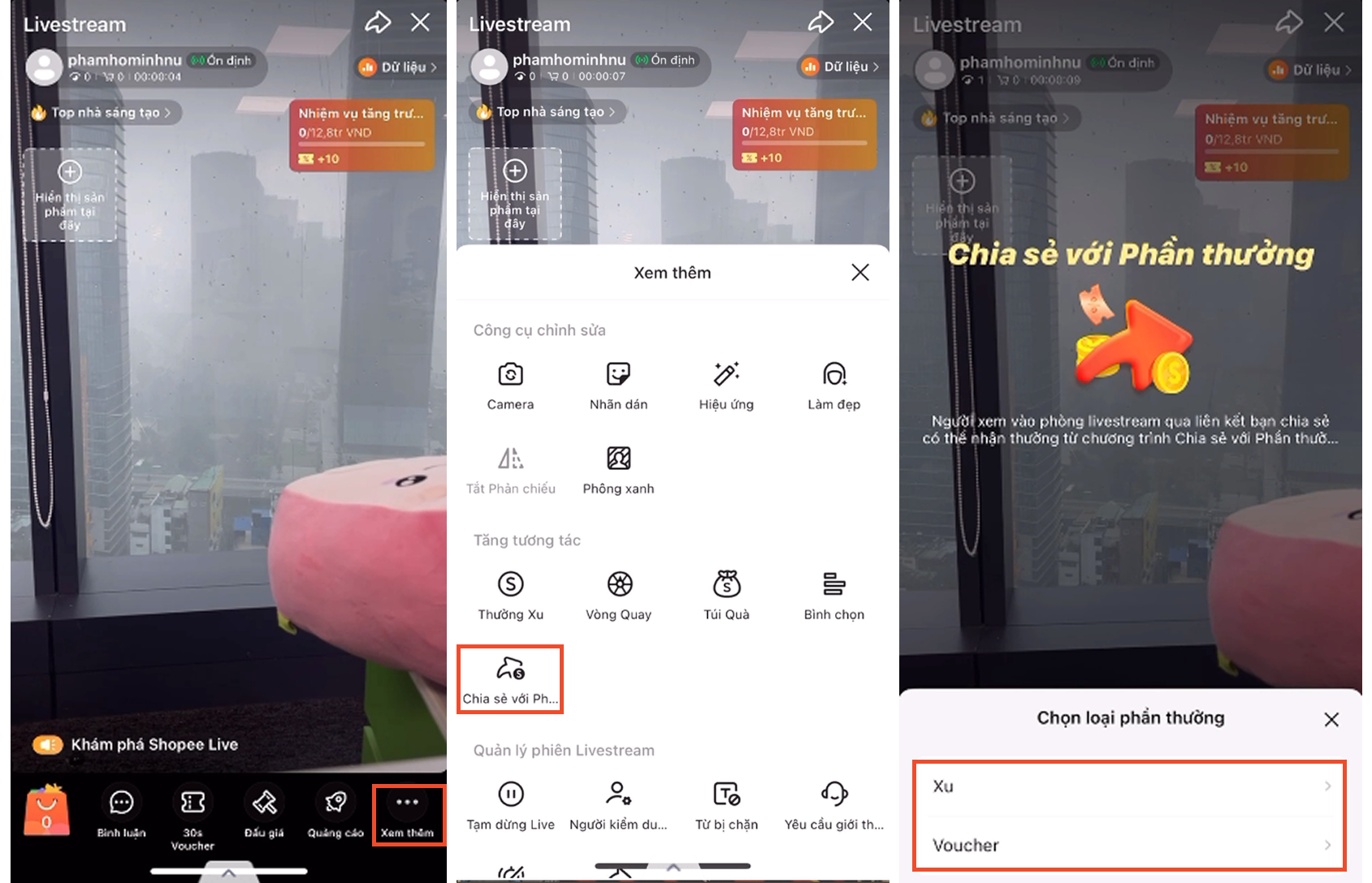 TÍNH NĂNG THIẾT LẬP PHẦN THƯỞNG KHI CHIA SẺ LIVESTREAM SHOPEE 1 TÍNH NĂNG THIẾT LẬP PHẦN THƯỞNG KHI CHIA SẺ LIVESTREAM SHOPEE
