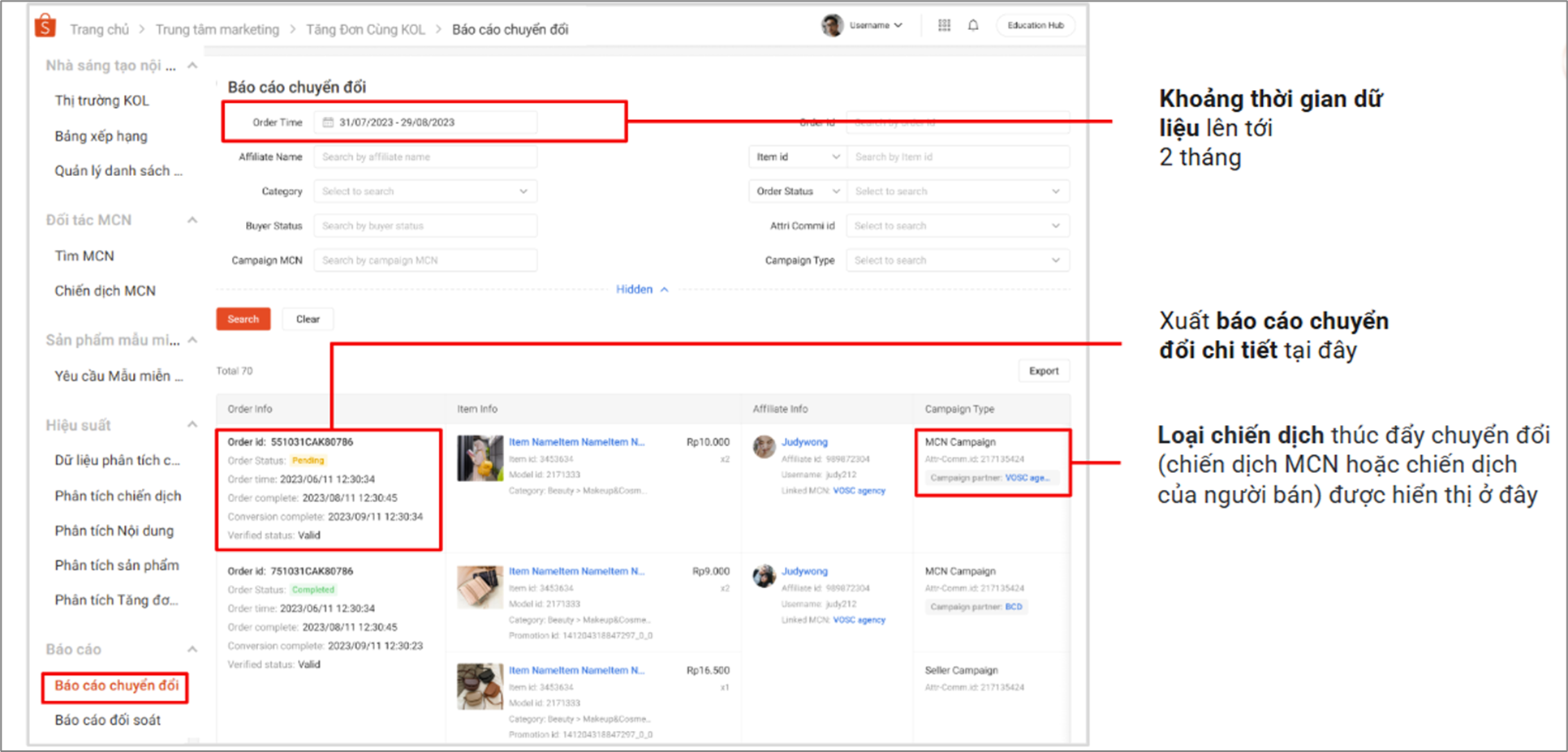 HƯỚNG DẪN XEM BÁO CÁO CHƯƠNG TRÌNH TĂNG ĐƠN CÙNG KOLS