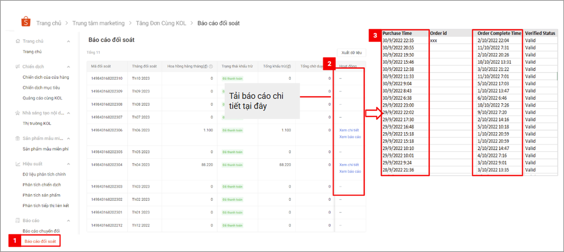 HƯỚNG DẪN XEM BÁO CÁO CHƯƠNG TRÌNH TĂNG ĐƠN CÙNG KOLS