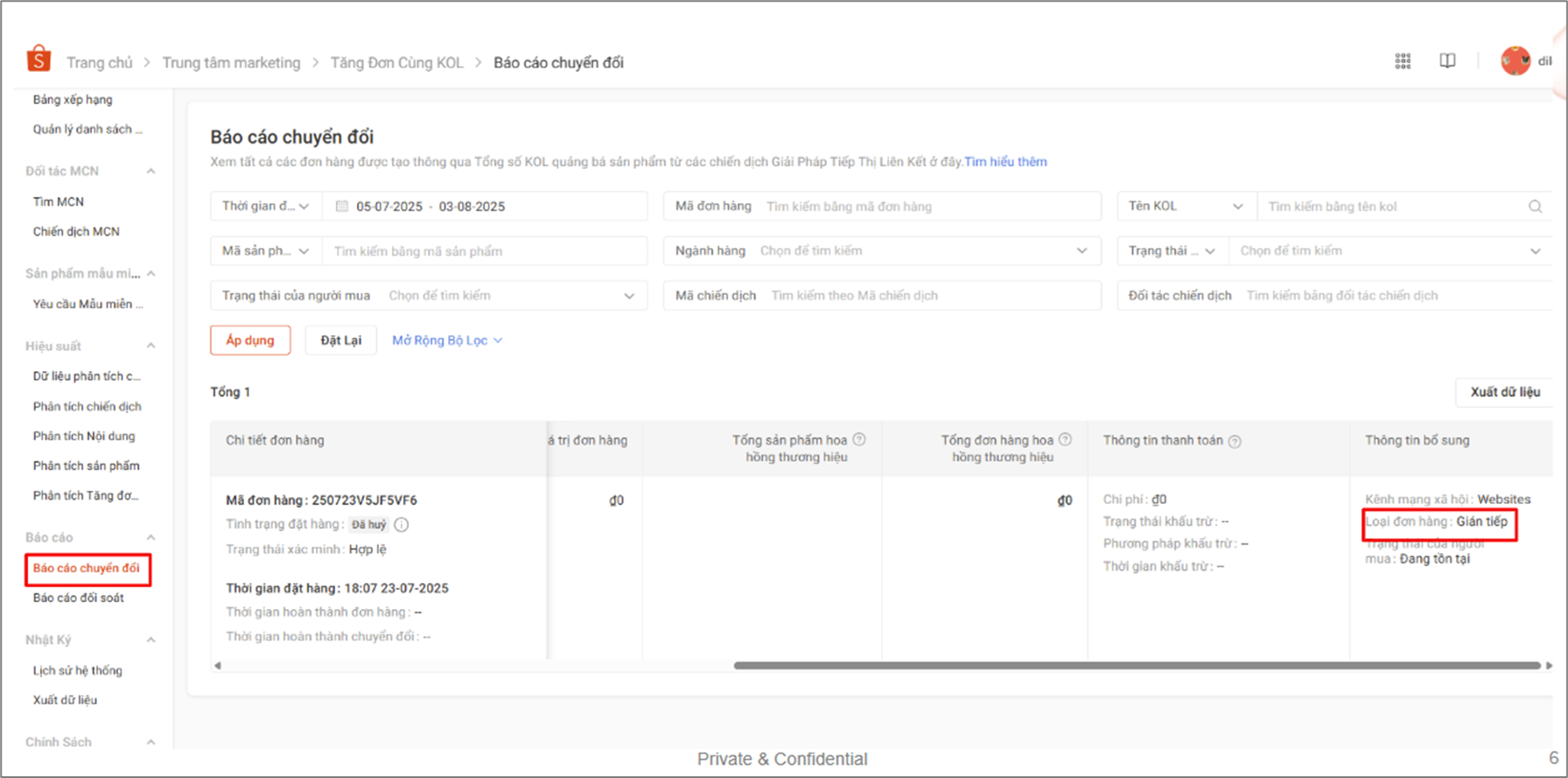 HƯỚNG DẪN XEM BÁO CÁO CHƯƠNG TRÌNH TĂNG ĐƠN CÙNG KOLS