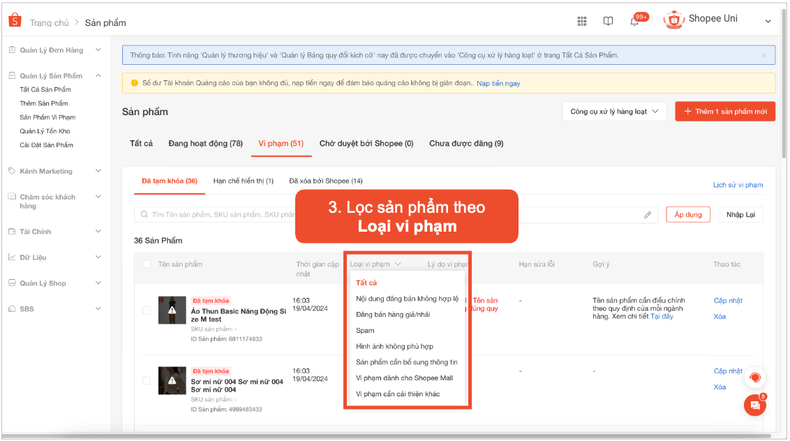 CÁCH CHỈNH SỬA SẢN PHẨM BỊ KHÓA TRÊN SHOPEE HIỆU QUẢ