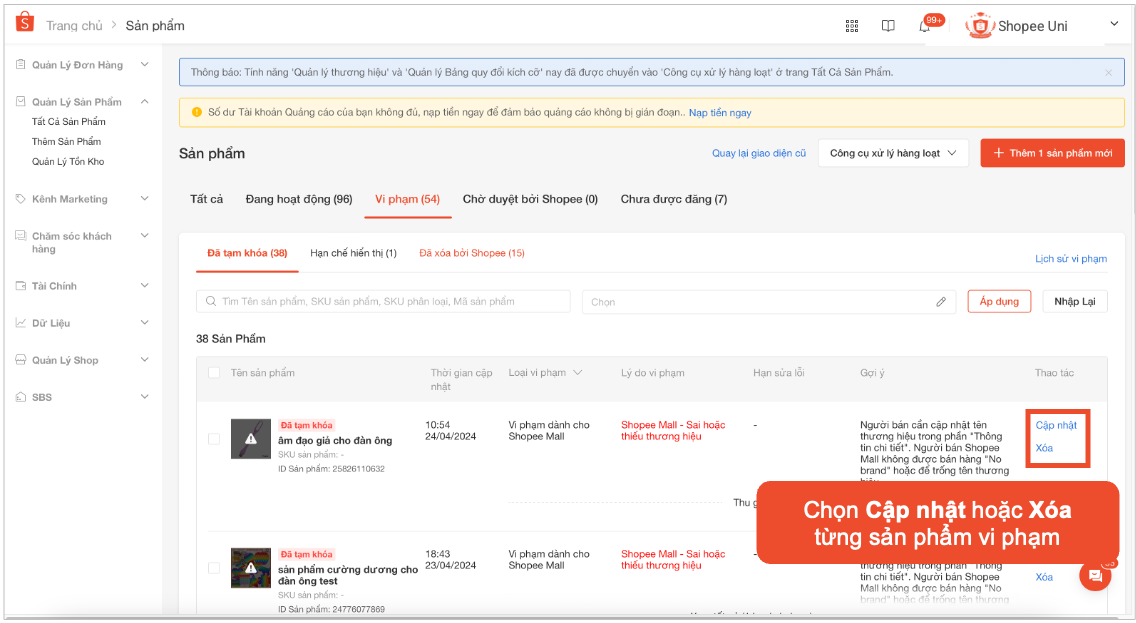 CÁCH CHỈNH SỬA SẢN PHẨM BỊ KHÓA TRÊN SHOPEE HIỆU QUẢ