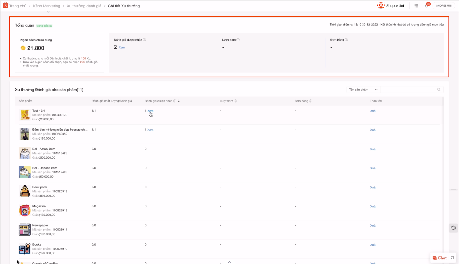 QUẢN LÝ CHƯƠNG TRÌNH XU THƯỞNG ĐÁNH GIÁ TRÊN SH