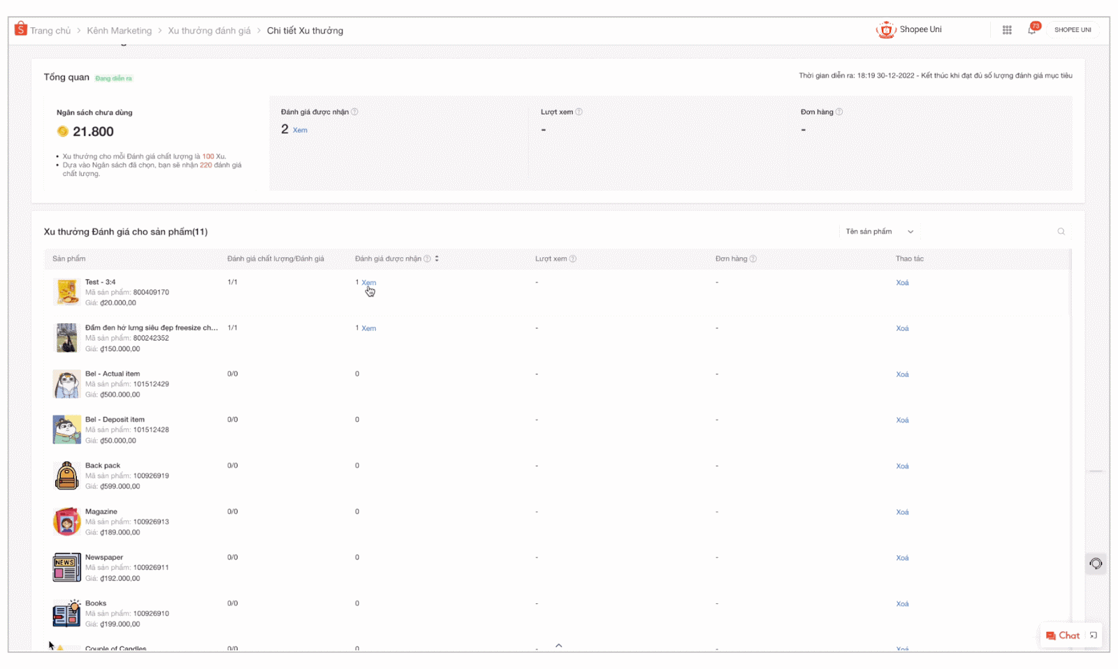 QUẢN LÝ CHƯƠNG TRÌNH XU THƯỞNG ĐÁNH GIÁ TRÊN SH