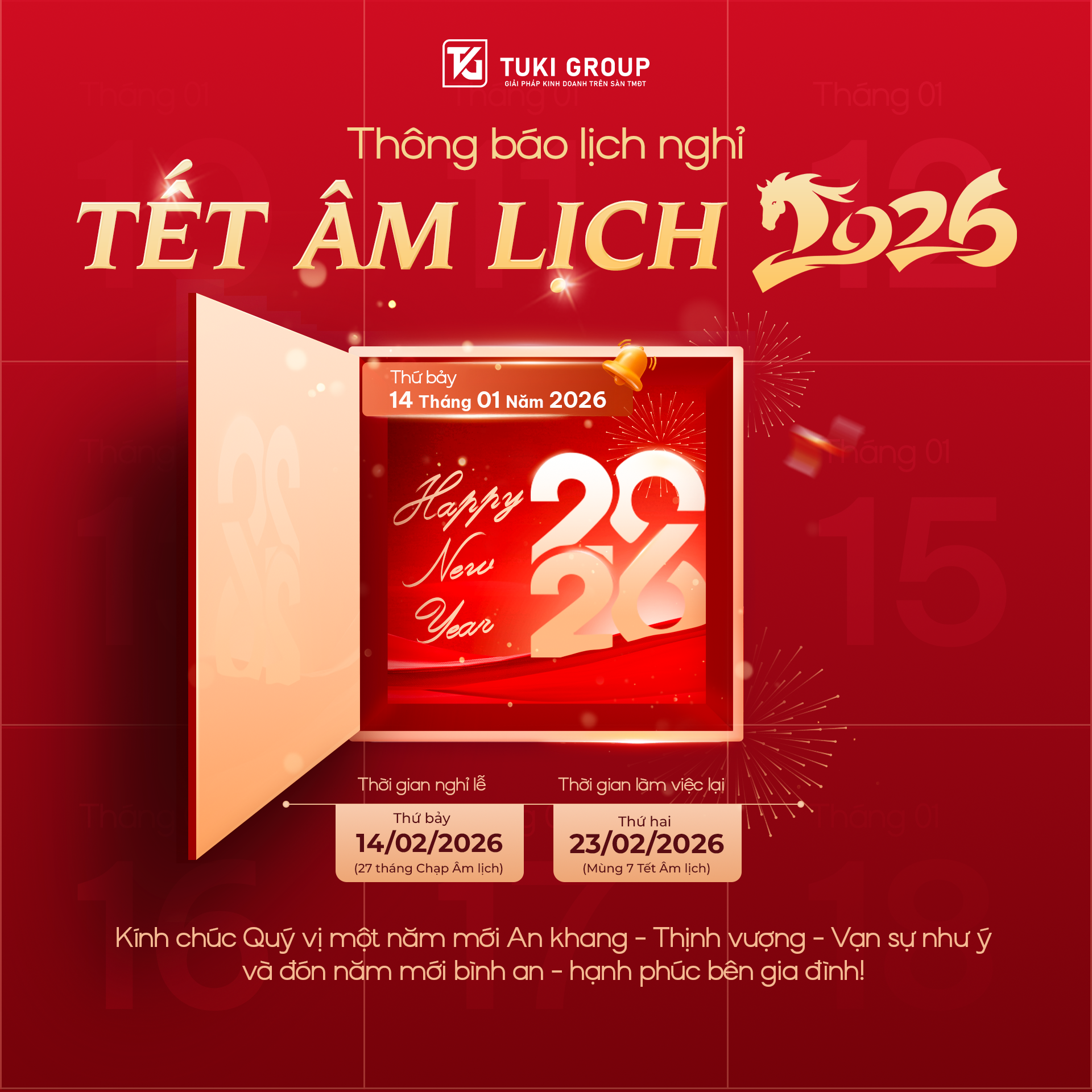 THÔNG BÁO LỊCH LÀM VIỆC CỦA TUKI GROUP TẾT NGUYÊN ĐÁN 2026
