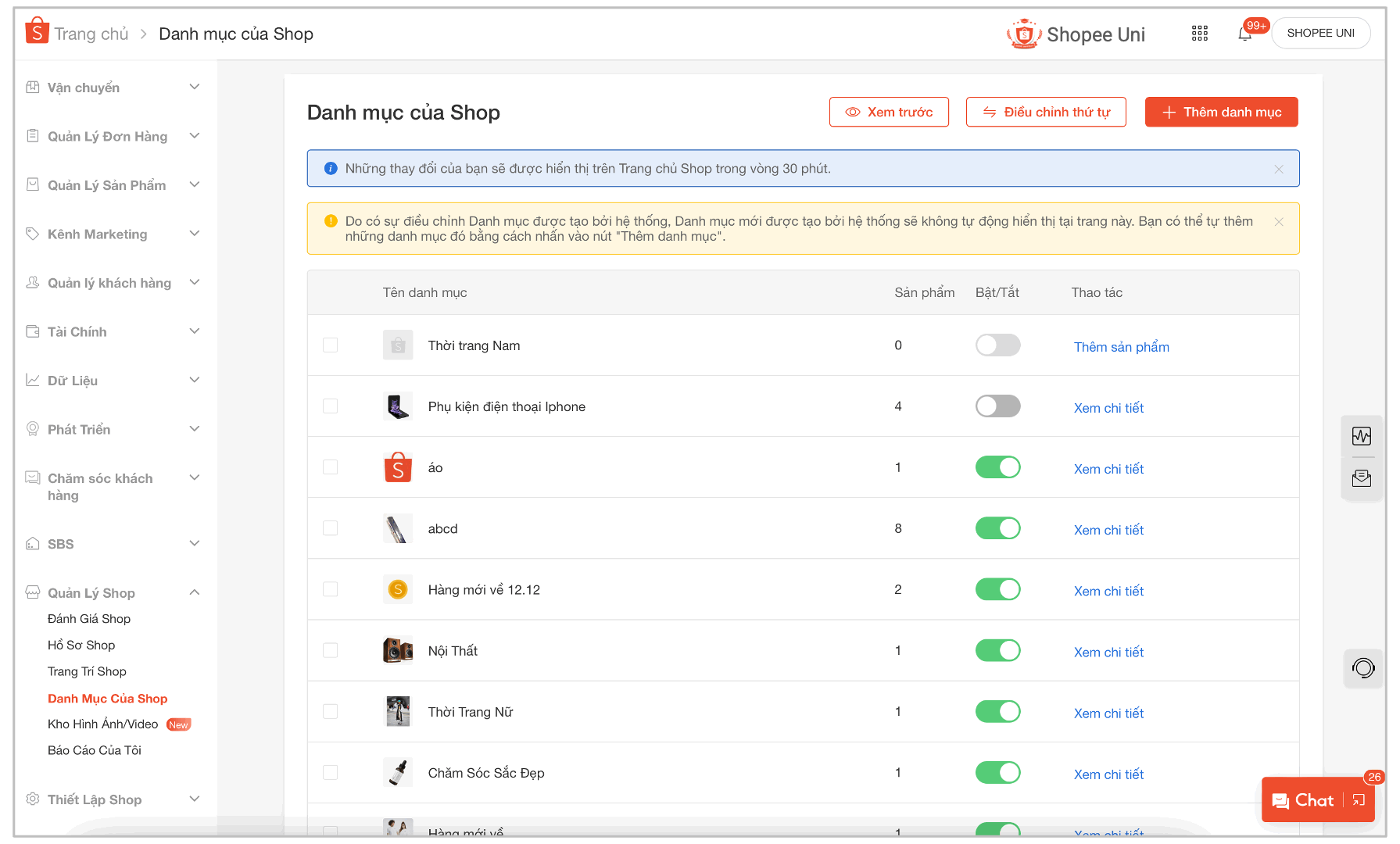 Sắp xếp danh mục sản phẩm Shopee hợp lý